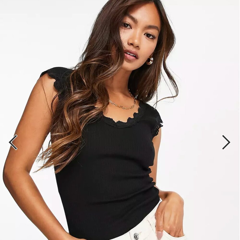 River Island lace trim scoop neck and back top regular length size 8